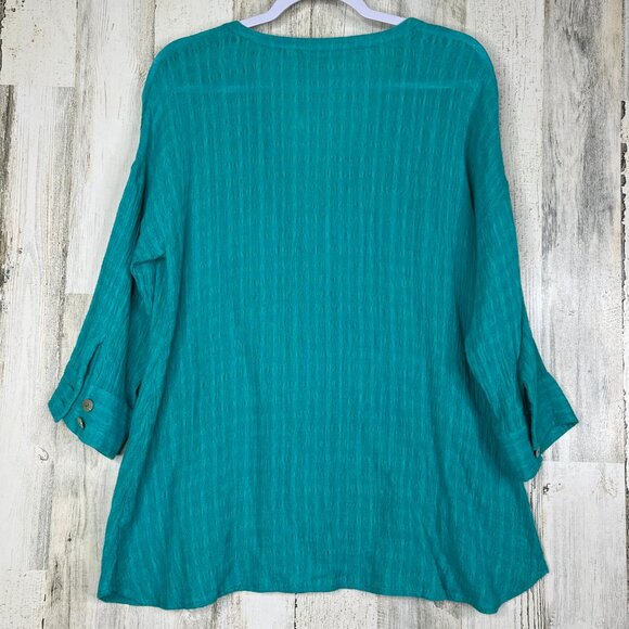 Soft Surroundings Women’s Shirt XS Button Front Relaxed Fit Turquoise Blue Top - Picture 2 of 9